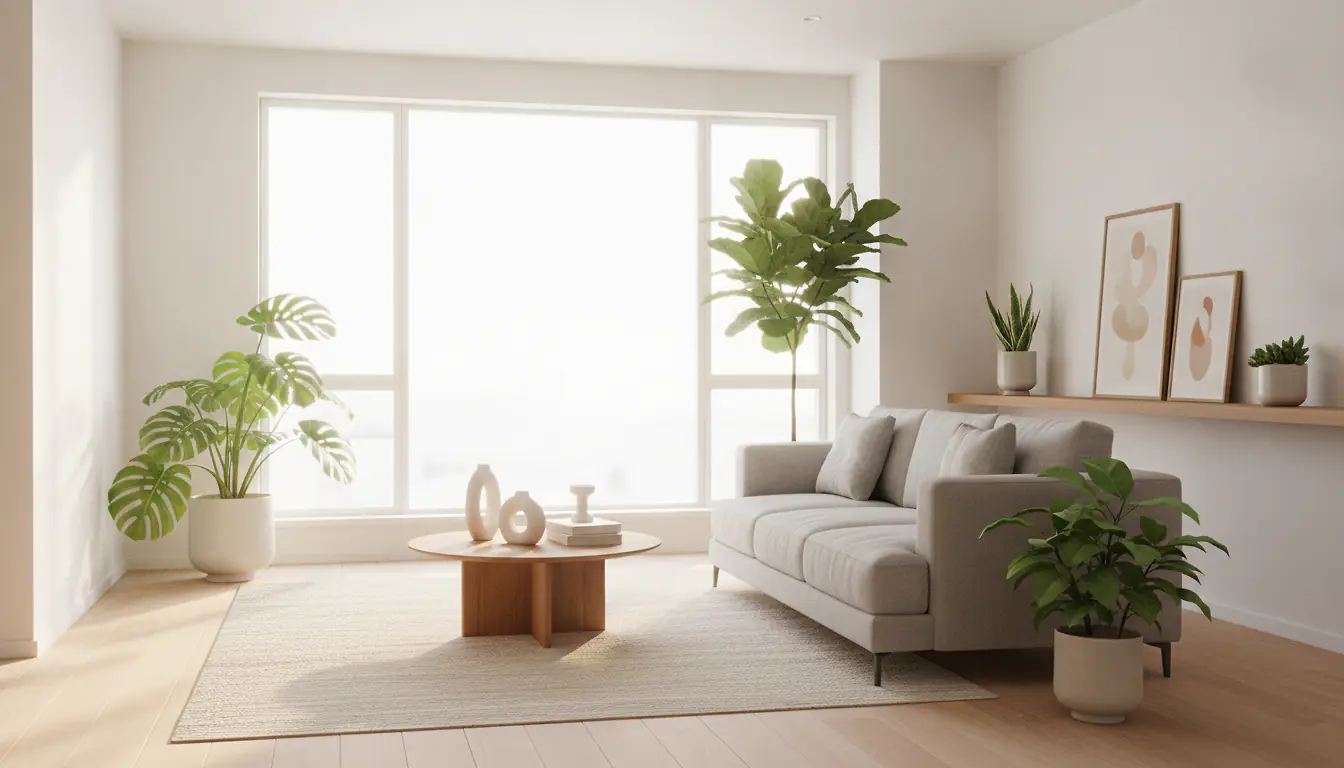 Intérieur d'appartement lumineux préparé pour la location, ambiance chaleureuse